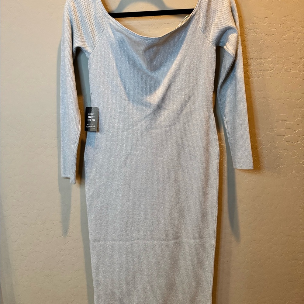 Express Off-White Long-Sleeve Bodycon Midi Dress - Picture 2 of 3